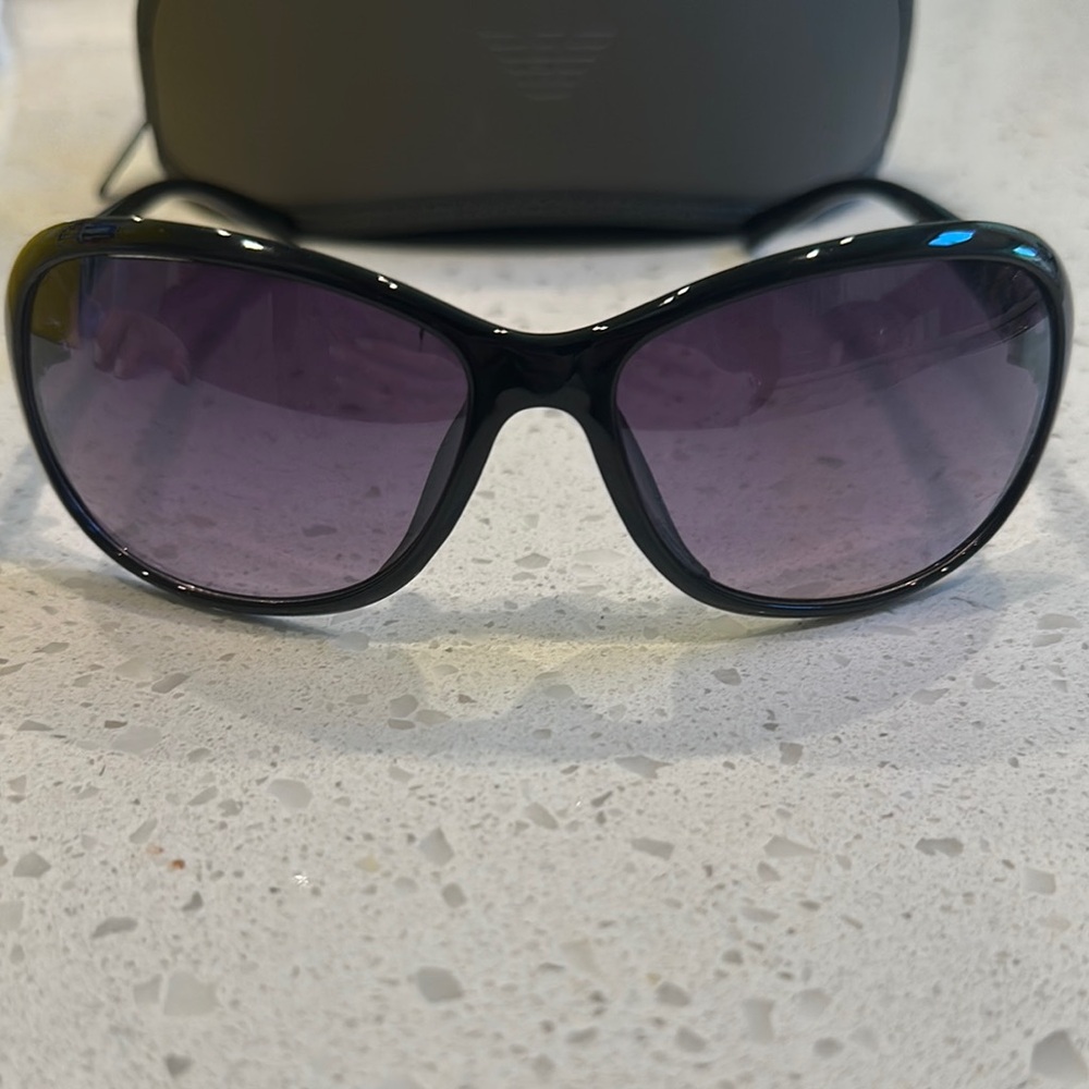 Emporio Armani Black Oversized Sunglasses with Glossy Finish
